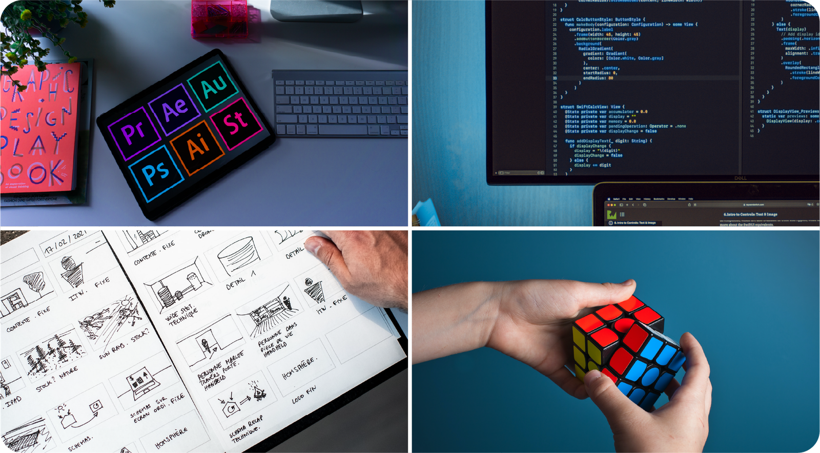 Design, code, storyboarding, and problem-solving